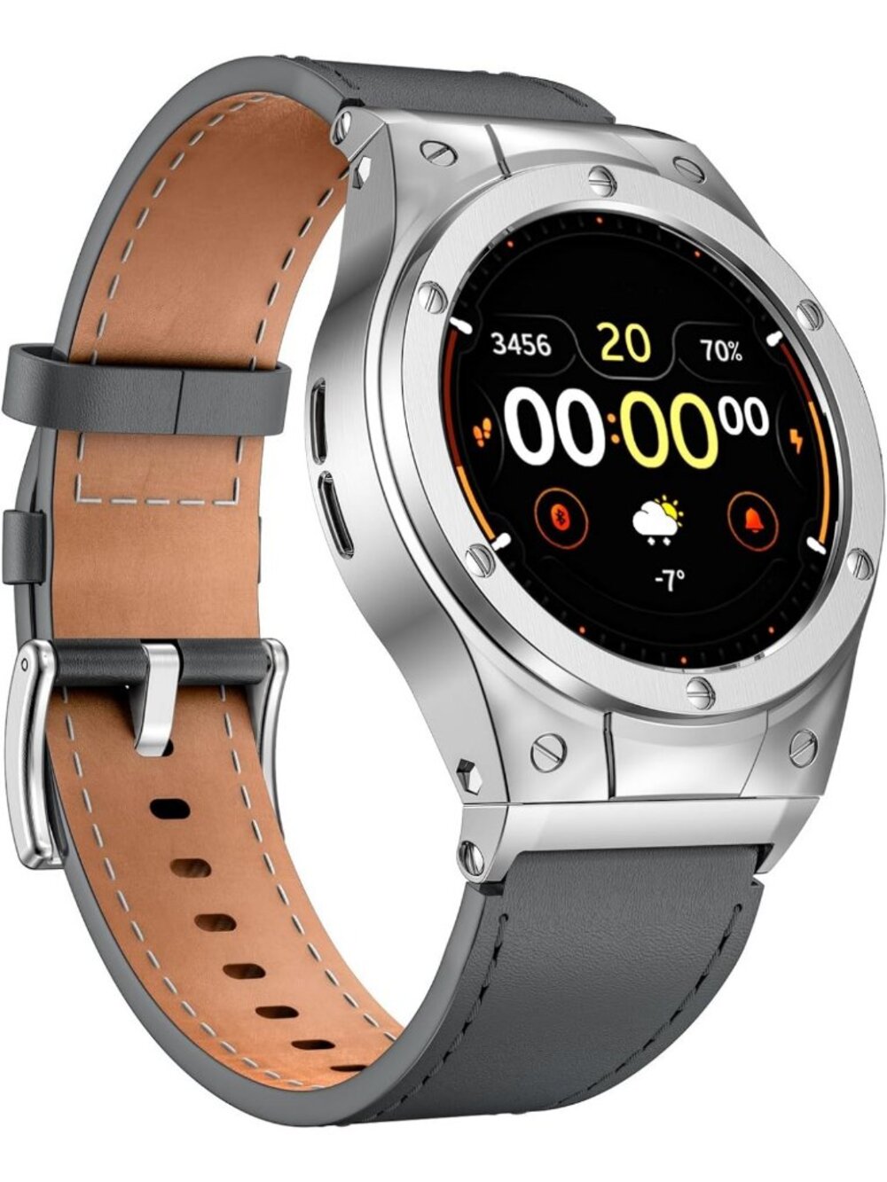 Stylish Leather Bands with Stainless Steel Case for 45mm Smartwatch - Perfect